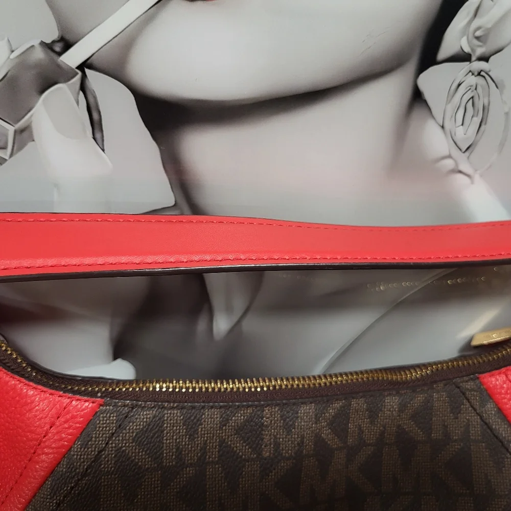 Michael Kors Aria Medium Leather Top Zip Shoulder Bag Brown/Sangria
